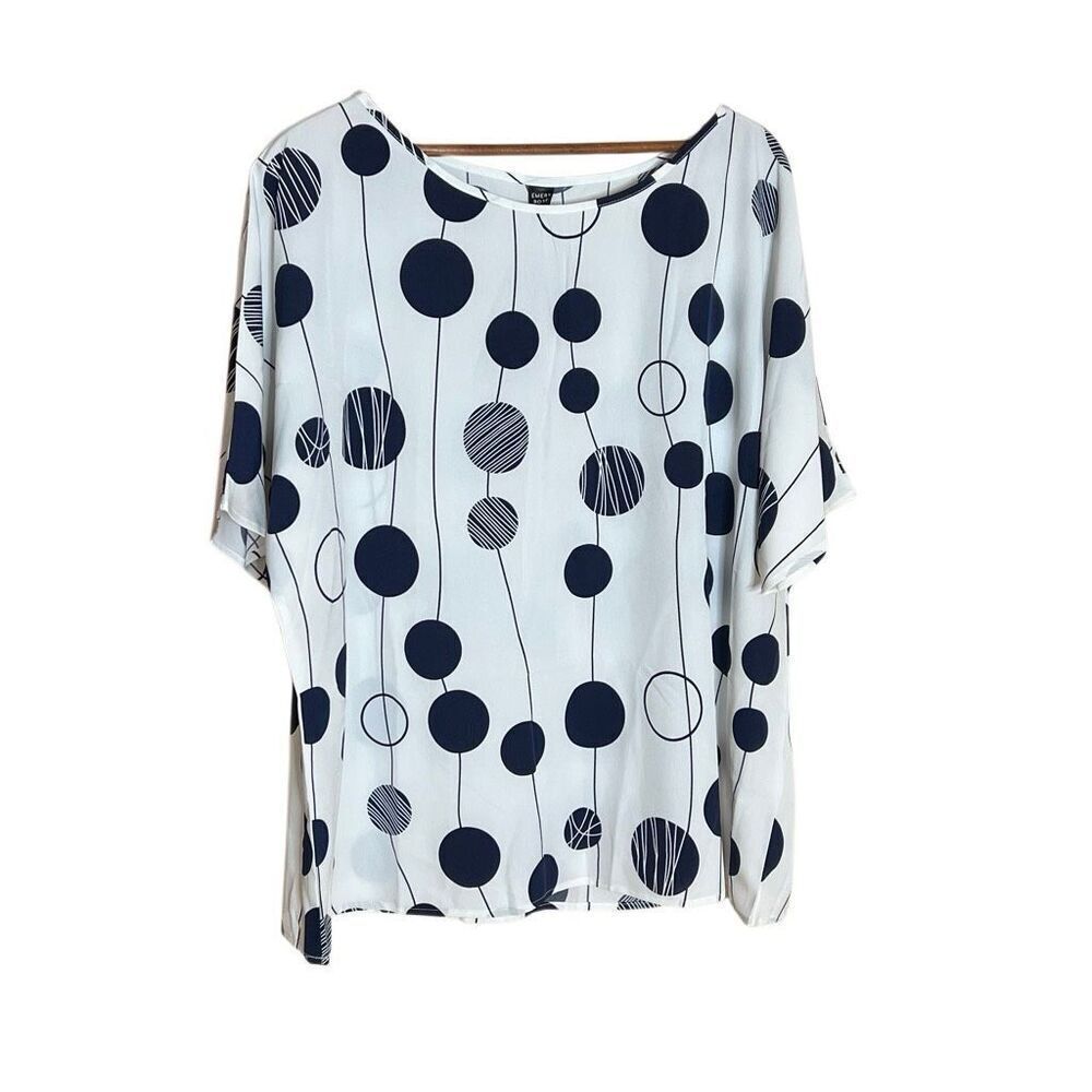 Emery Rose Polka Dot Short Sleeve Lightweight Blouse Top White Black Size 1XL - Picture 2 of 8